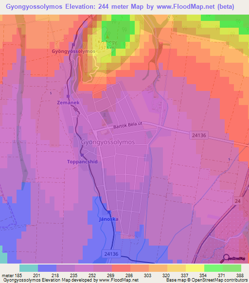 Gyongyossolymos,Hungary Elevation Map