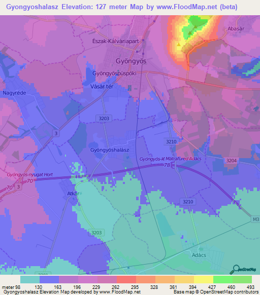 Gyongyoshalasz,Hungary Elevation Map
