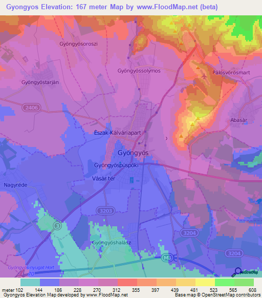 Gyongyos,Hungary Elevation Map