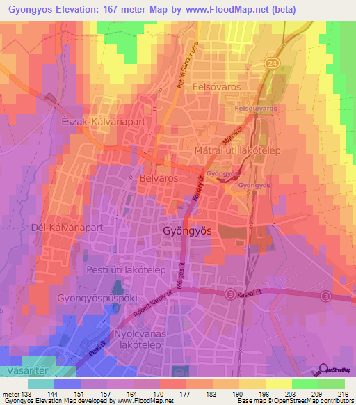 Gyongyos,Hungary Elevation Map