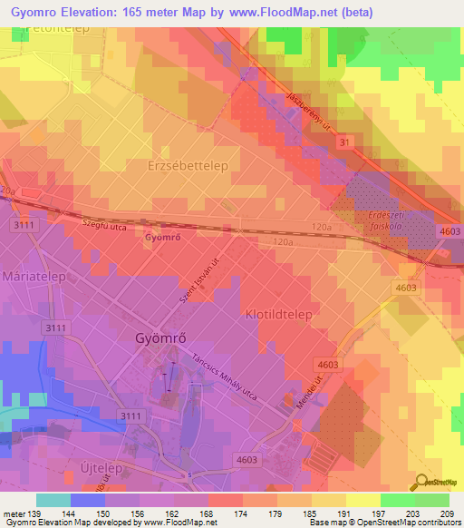 Gyomro,Hungary Elevation Map