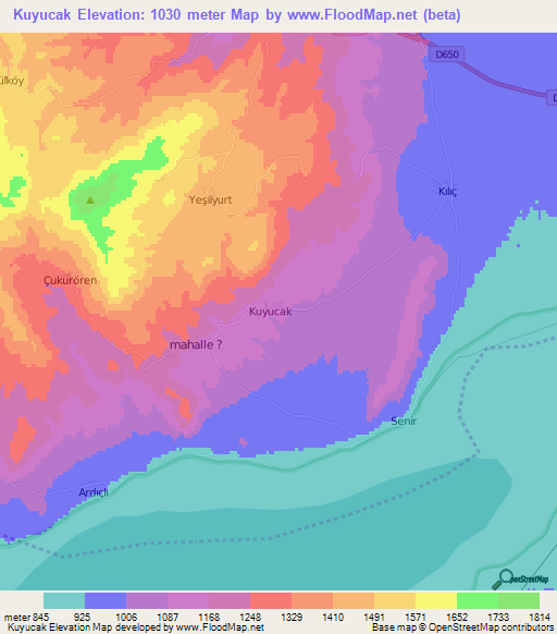 Kuyucak,Turkey Elevation Map