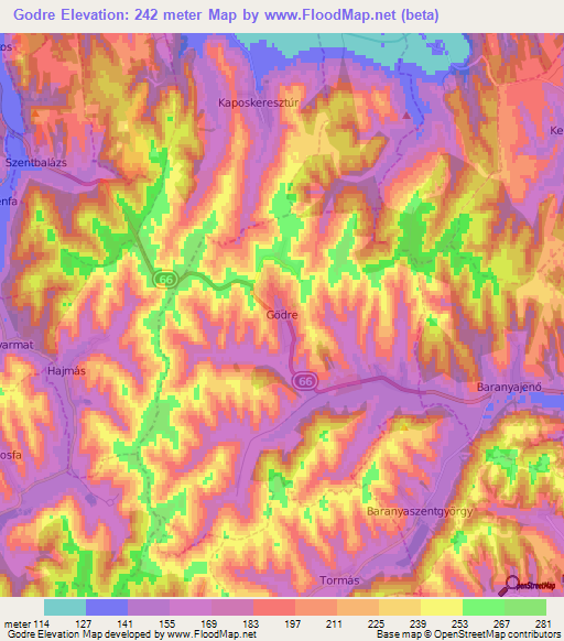 Godre,Hungary Elevation Map