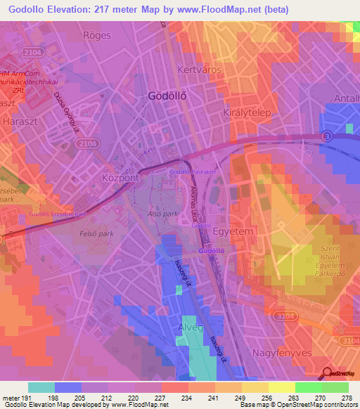 Godollo,Hungary Elevation Map