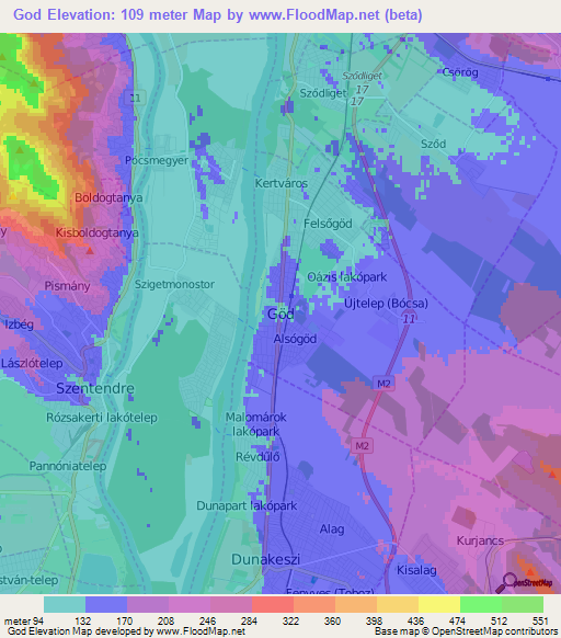God,Hungary Elevation Map