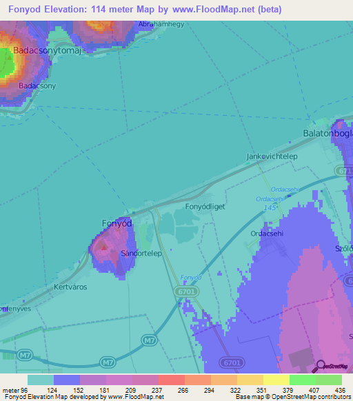 Fonyod,Hungary Elevation Map