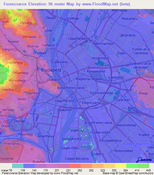 Ferencvaros,Hungary Elevation Map
