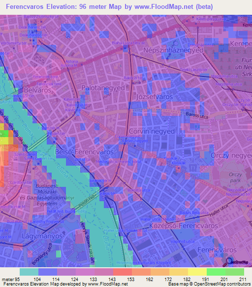 Ferencvaros,Hungary Elevation Map