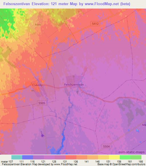 Felsoszentivan,Hungary Elevation Map