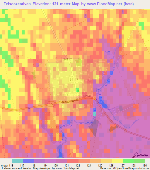 Felsoszentivan,Hungary Elevation Map