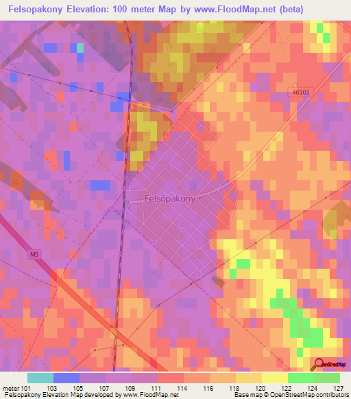 Felsopakony,Hungary Elevation Map
