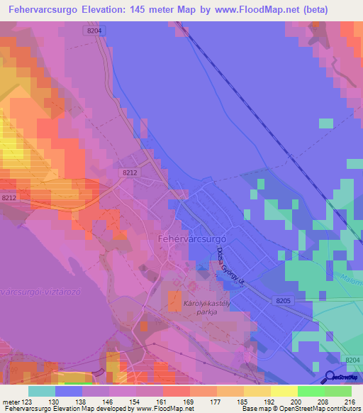 Fehervarcsurgo,Hungary Elevation Map
