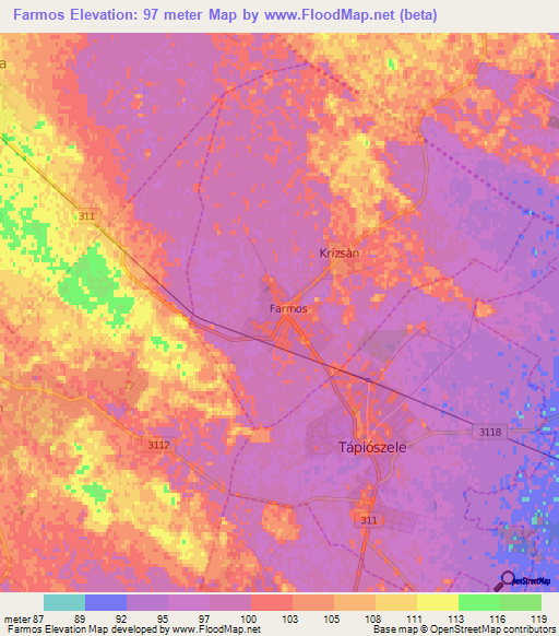 Farmos,Hungary Elevation Map