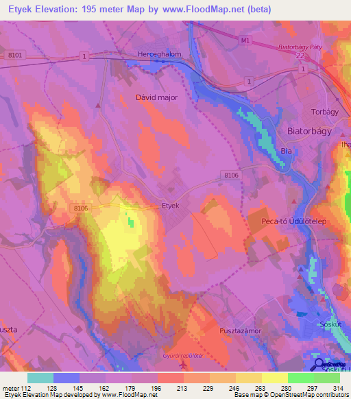 Etyek,Hungary Elevation Map