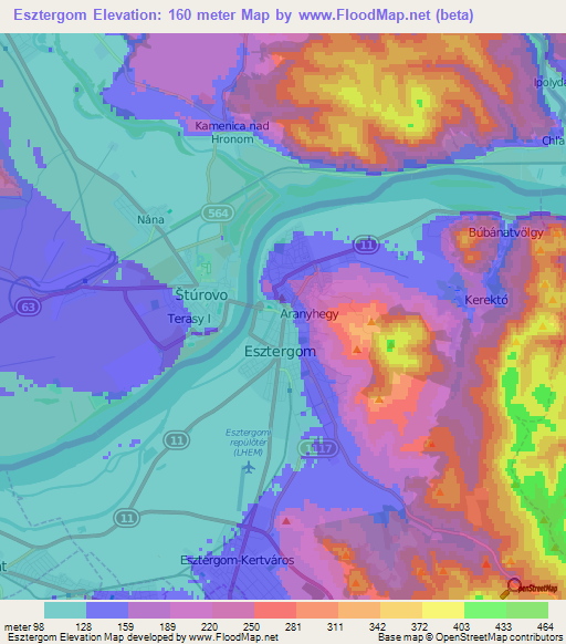 Esztergom,Hungary Elevation Map