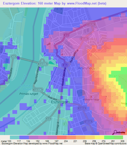 Esztergom,Hungary Elevation Map