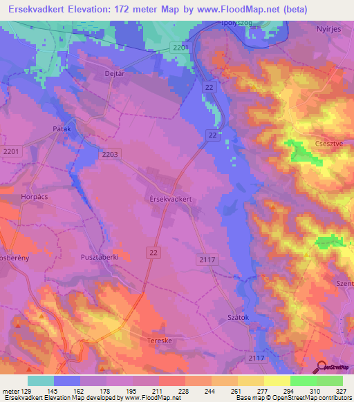 Ersekvadkert,Hungary Elevation Map