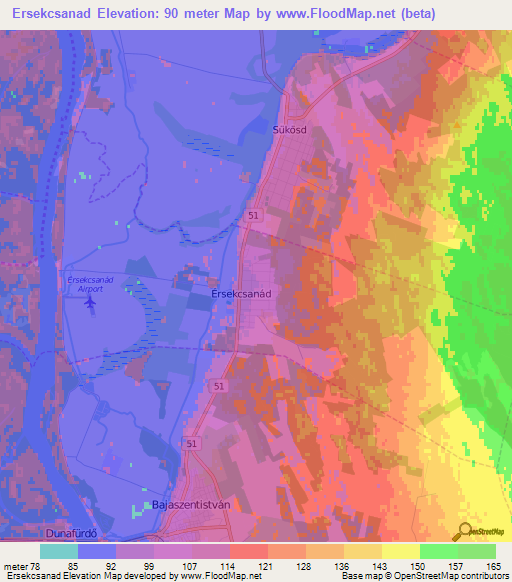 Ersekcsanad,Hungary Elevation Map