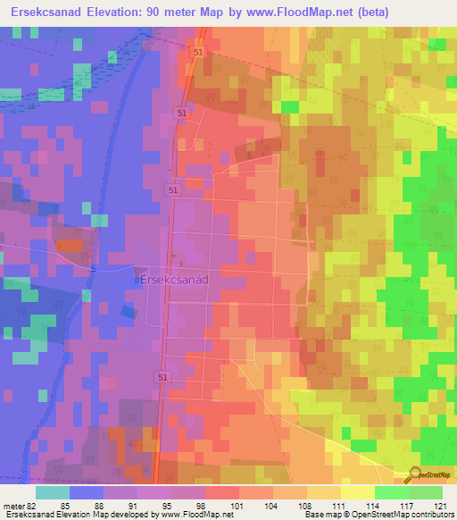 Ersekcsanad,Hungary Elevation Map