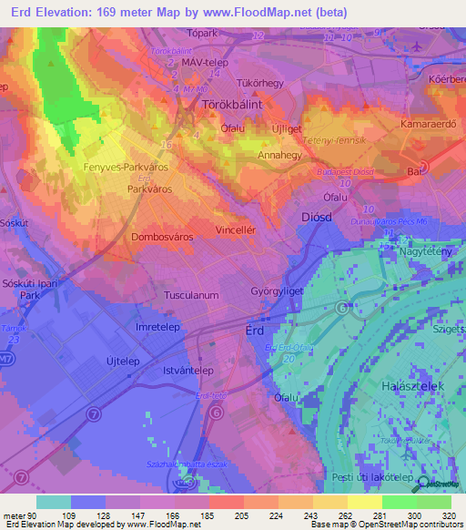 Erd,Hungary Elevation Map