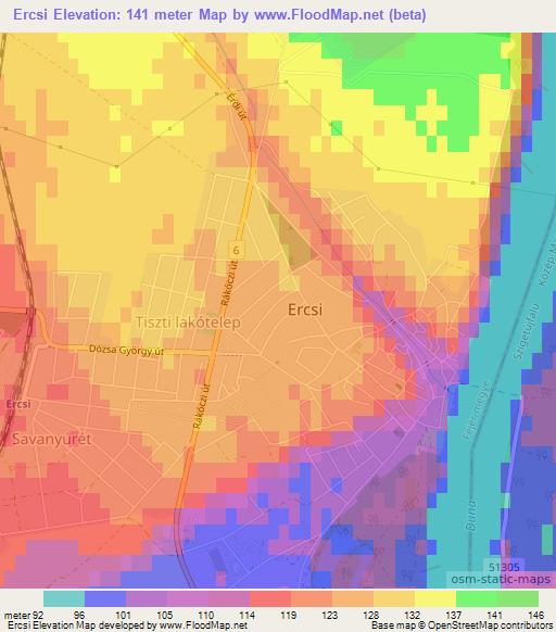 Ercsi,Hungary Elevation Map