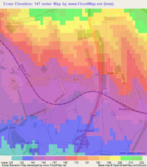 Ecser,Hungary Elevation Map