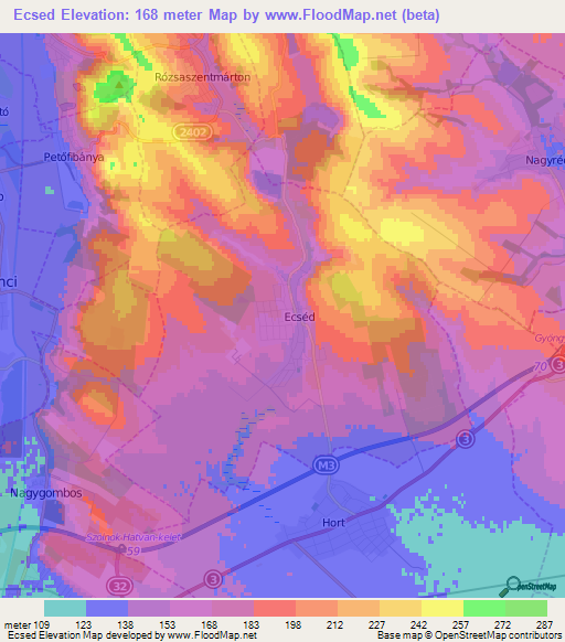 Ecsed,Hungary Elevation Map