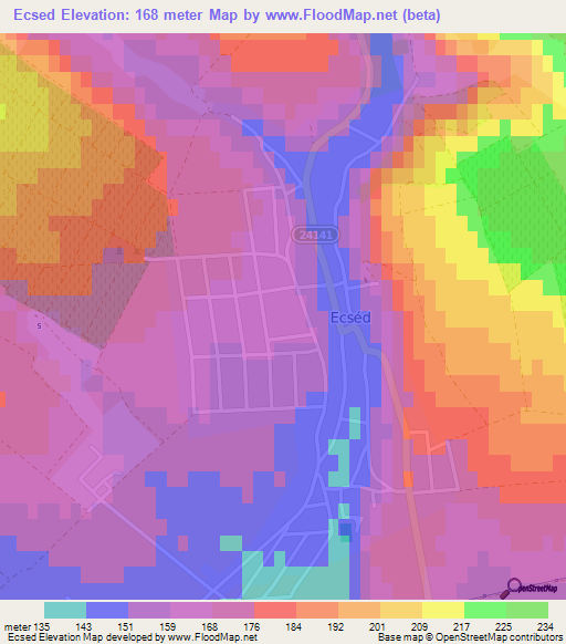 Ecsed,Hungary Elevation Map