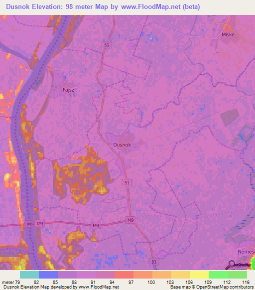 Dusnok,Hungary Elevation Map