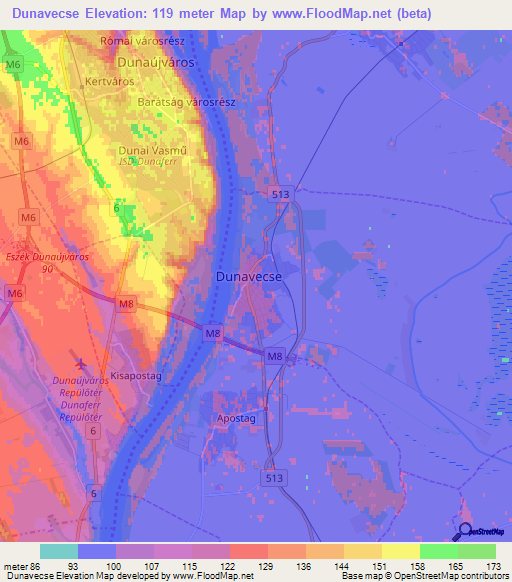 Dunavecse,Hungary Elevation Map
