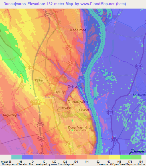 Dunaujvaros,Hungary Elevation Map