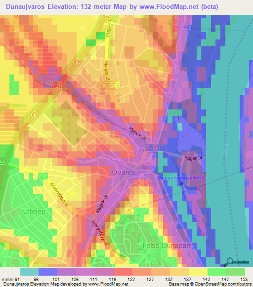 Dunaujvaros,Hungary Elevation Map