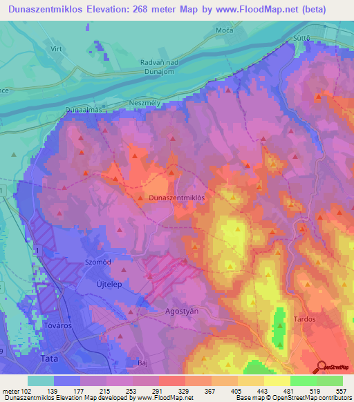 Dunaszentmiklos,Hungary Elevation Map