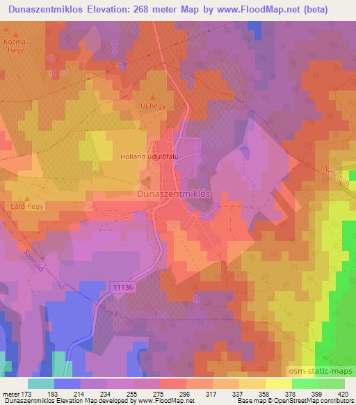 Dunaszentmiklos,Hungary Elevation Map