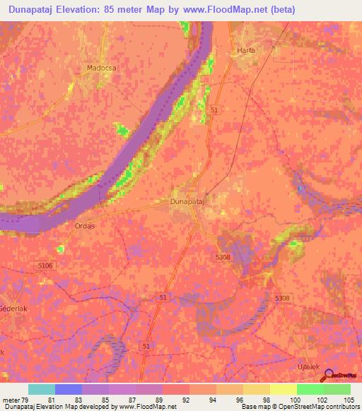 Dunapataj,Hungary Elevation Map
