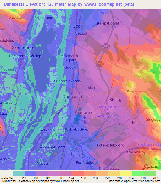 Dunakeszi,Hungary Elevation Map