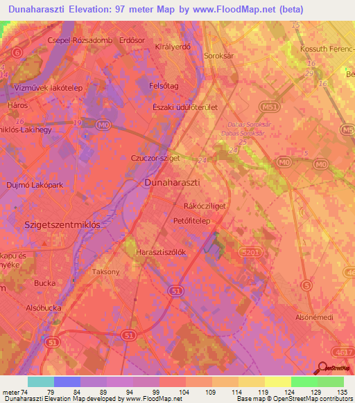 Dunaharaszti,Hungary Elevation Map