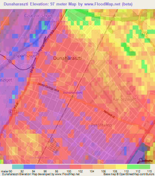 Dunaharaszti,Hungary Elevation Map