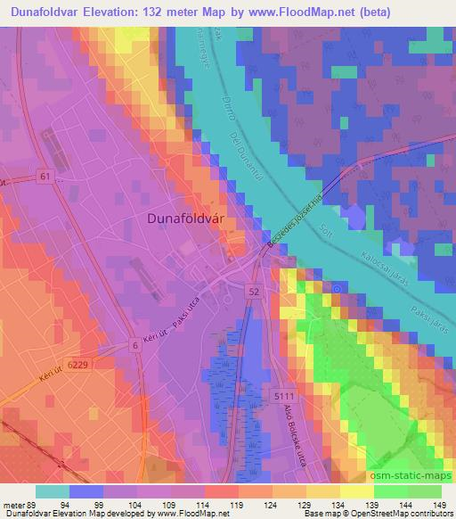 Dunafoldvar,Hungary Elevation Map