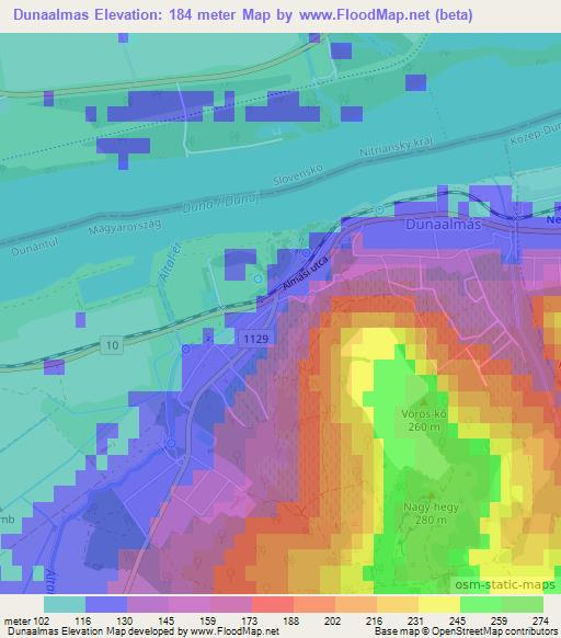 Dunaalmas,Hungary Elevation Map