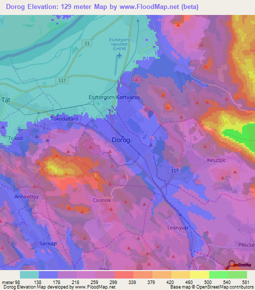 Dorog,Hungary Elevation Map