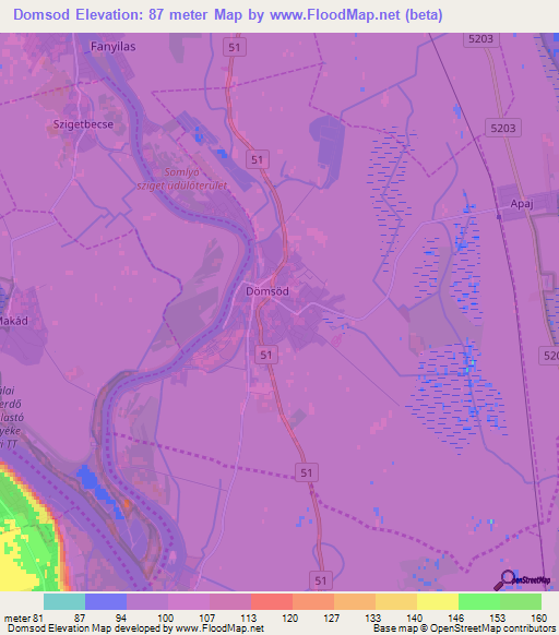 Domsod,Hungary Elevation Map