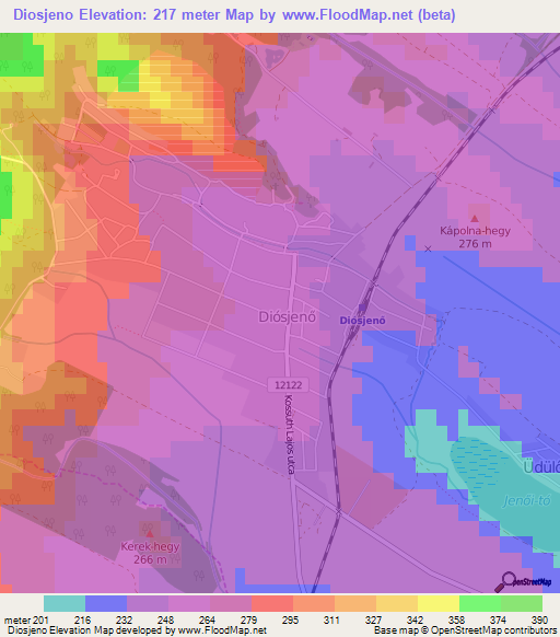 Diosjeno,Hungary Elevation Map
