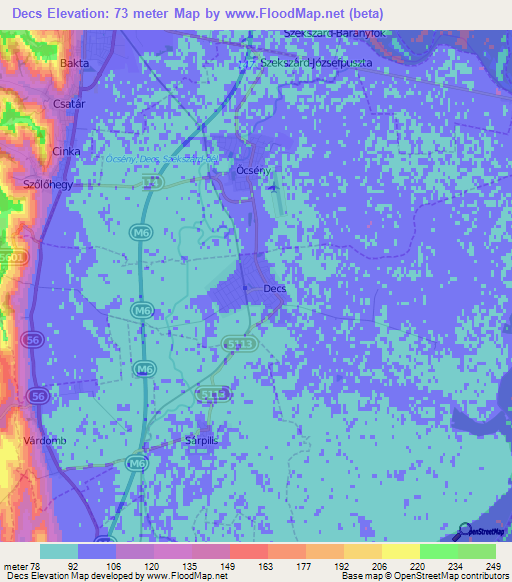 Decs,Hungary Elevation Map