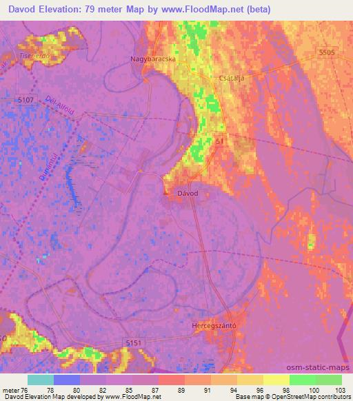 Davod,Hungary Elevation Map