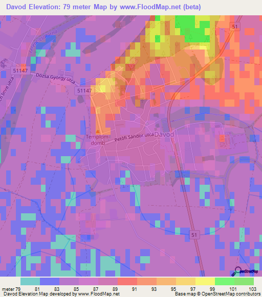 Davod,Hungary Elevation Map