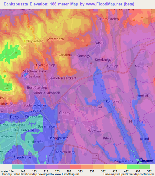 Danitzpuszta,Hungary Elevation Map