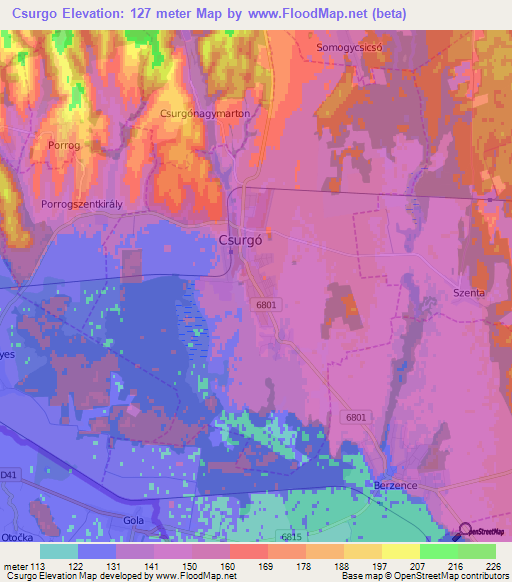 Csurgo,Hungary Elevation Map
