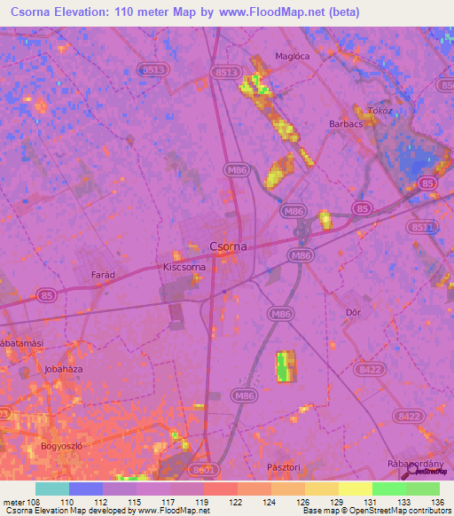 Csorna,Hungary Elevation Map