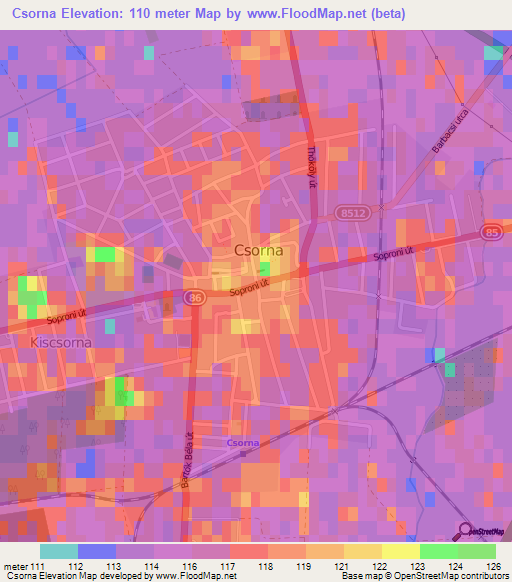 Csorna,Hungary Elevation Map